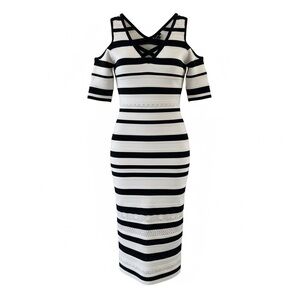 XOXO Black and White Striped Midi Dress